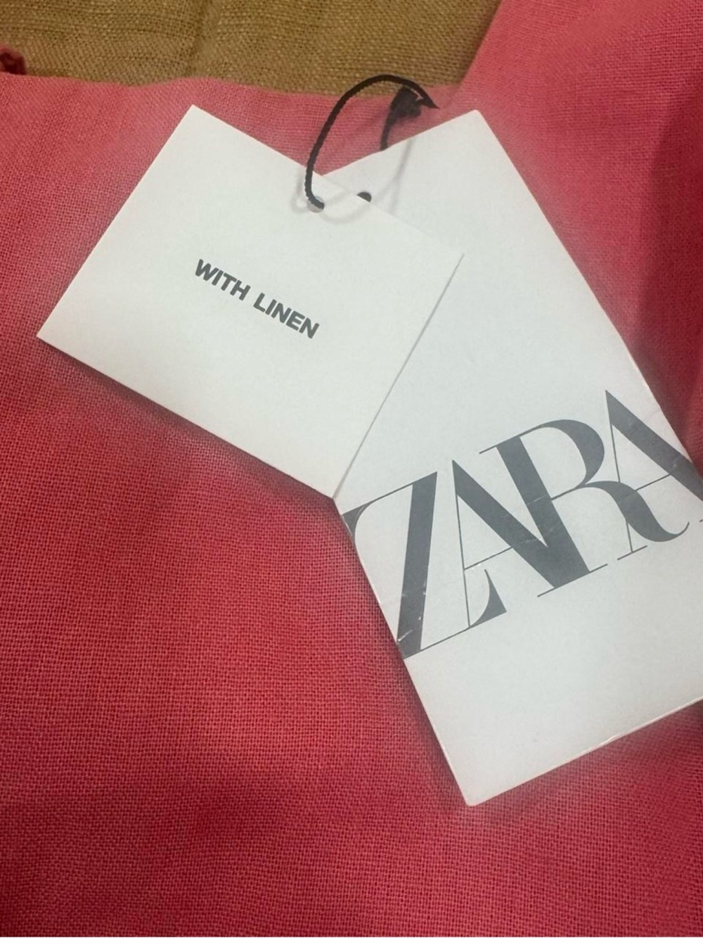 NWT Zara Linen Blend Short Sleeve Mini Dress Bow Size Large Coral Pink - Picture 5 of 9